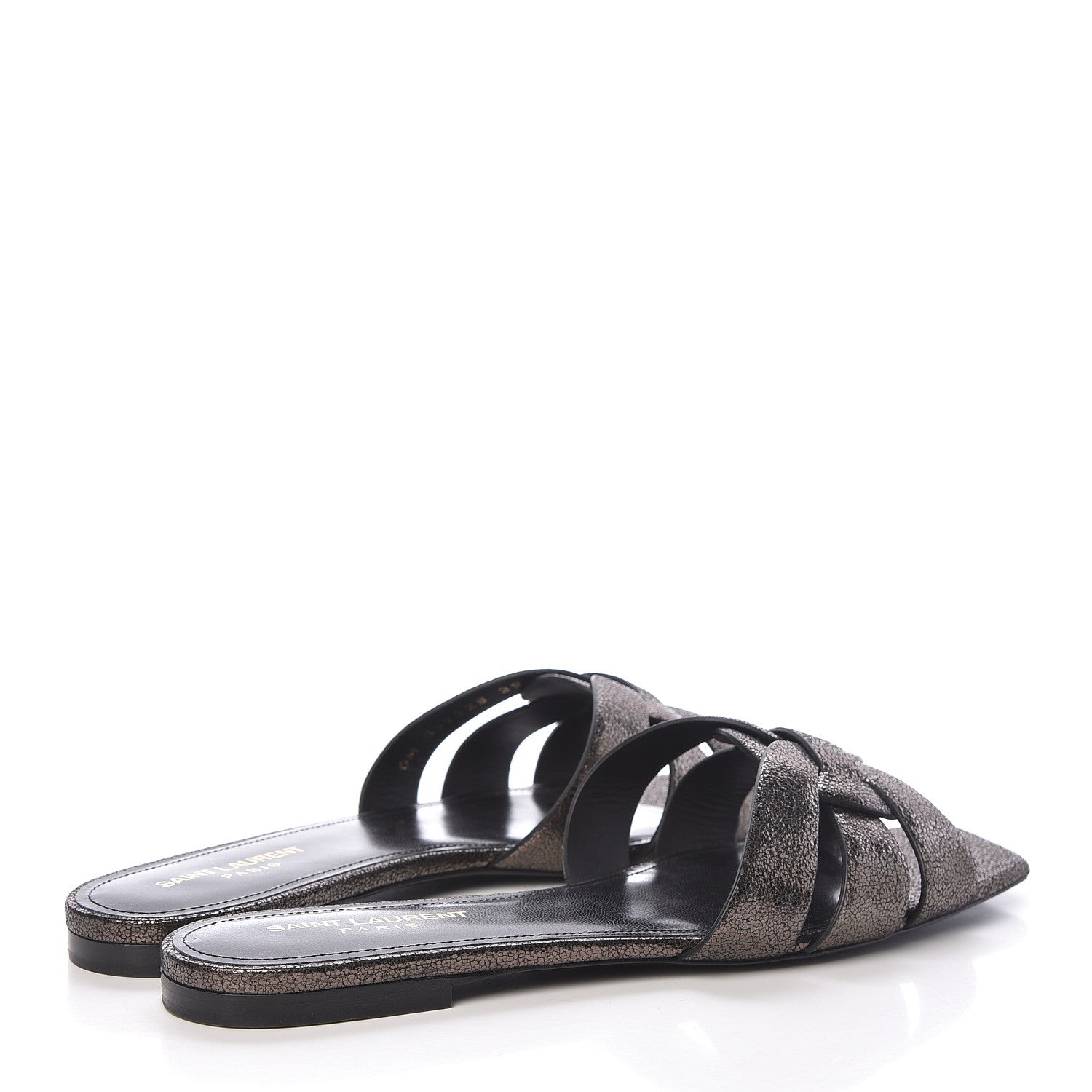 Saint Laurent Metallic Crackled Calfskin Nu Pied 05 Slide Sandals 39.5 Black Gun Metal 4 of 9