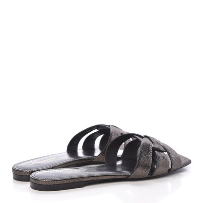 Saint Laurent Metallic Crackled Calfskin Nu Pied 05 Slide Sandals 39.5 Black Gun Metal 4 of 9