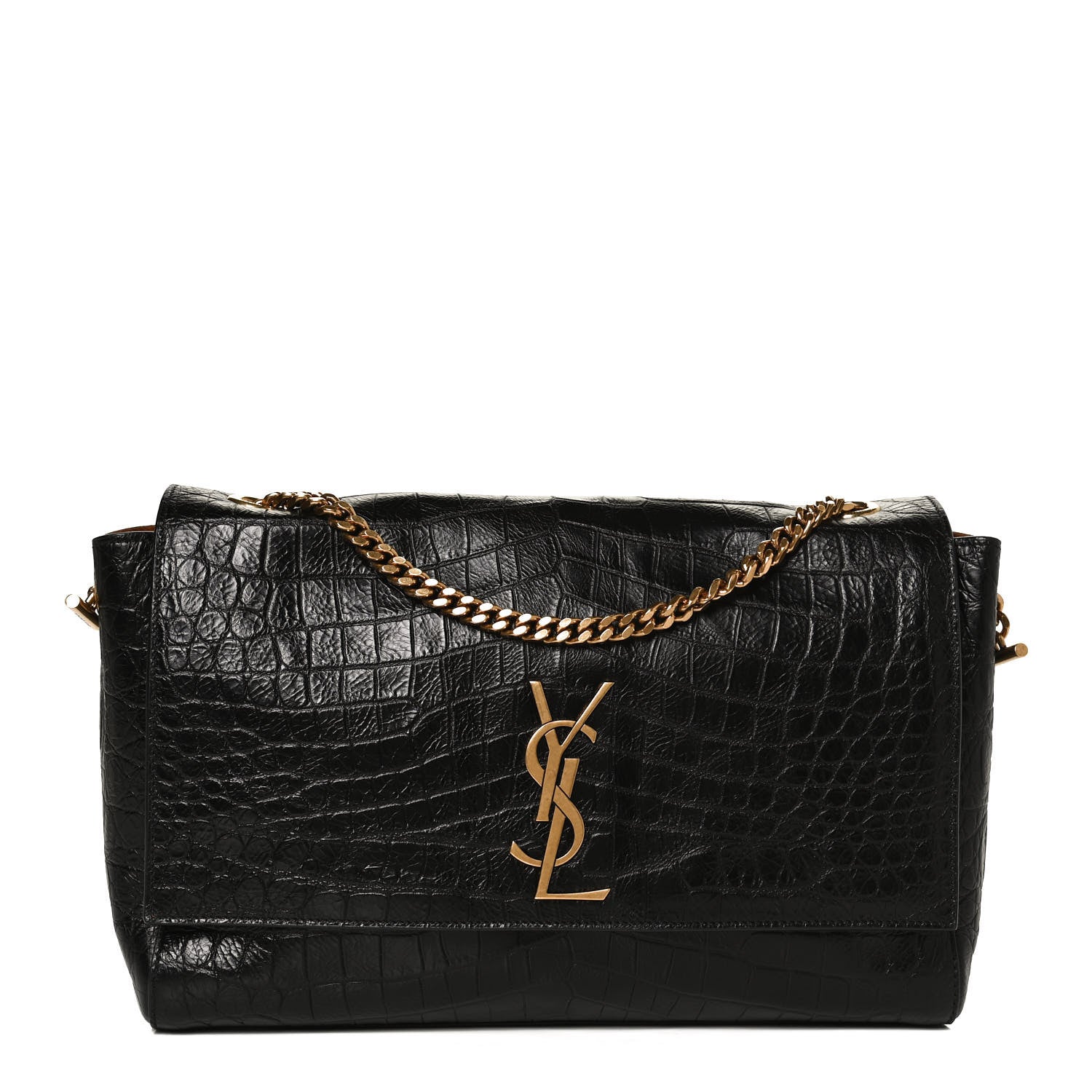 Saint Laurent Calfskin Crocodile Embossed Suede Medium Reversible Monogram Kate Satchel Military Taupe 1 of 23