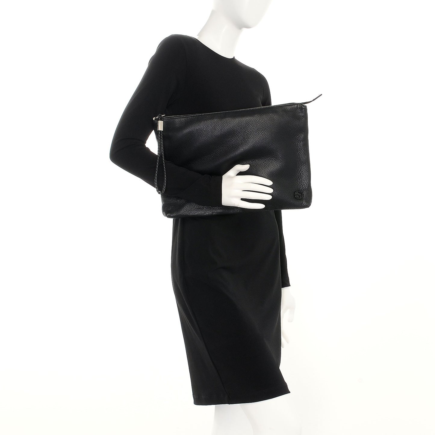 Deerskin Interlocking G Portfolio Clutch Black