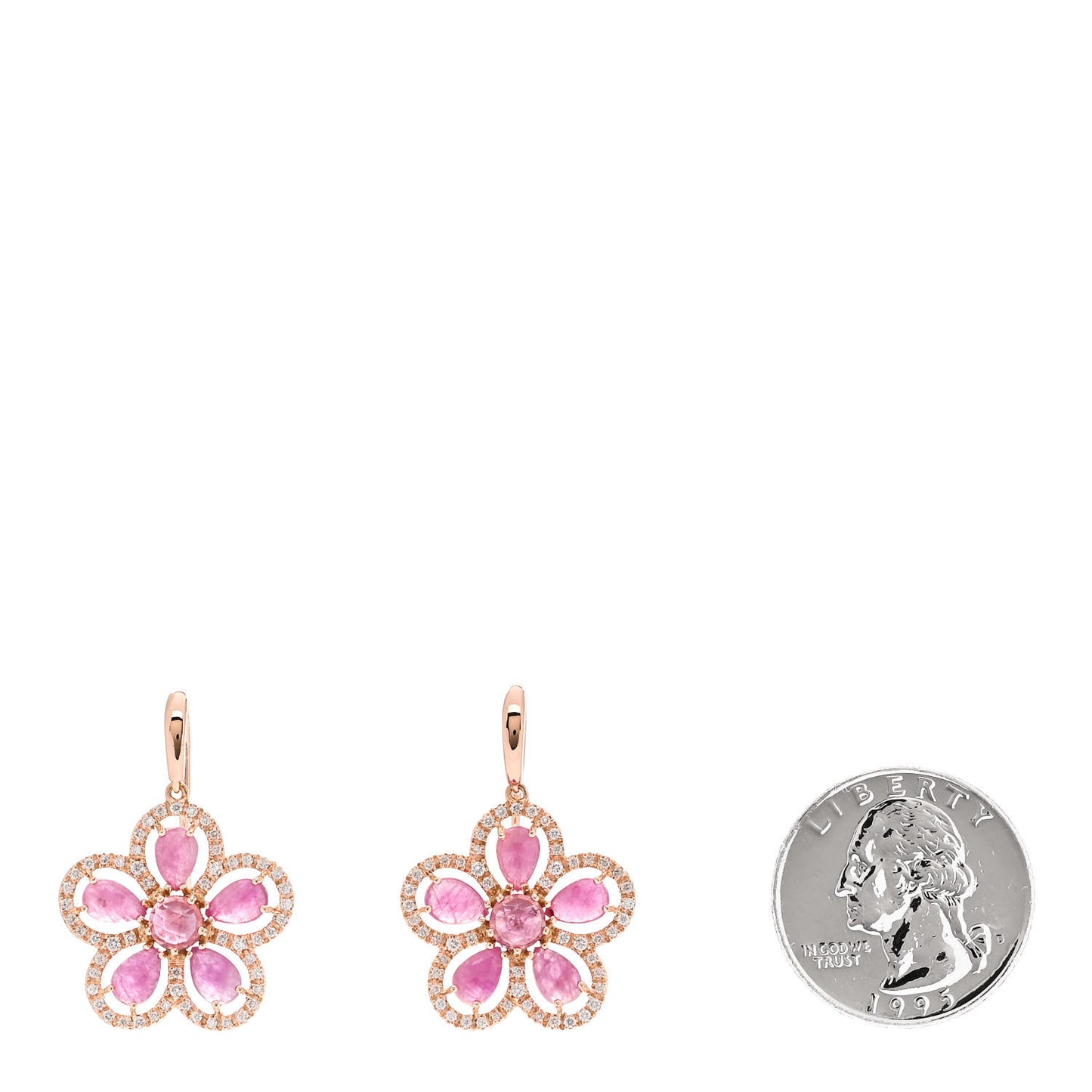 18K Rose Gold Diamond Pink Sapphire Flower Drop Earrings