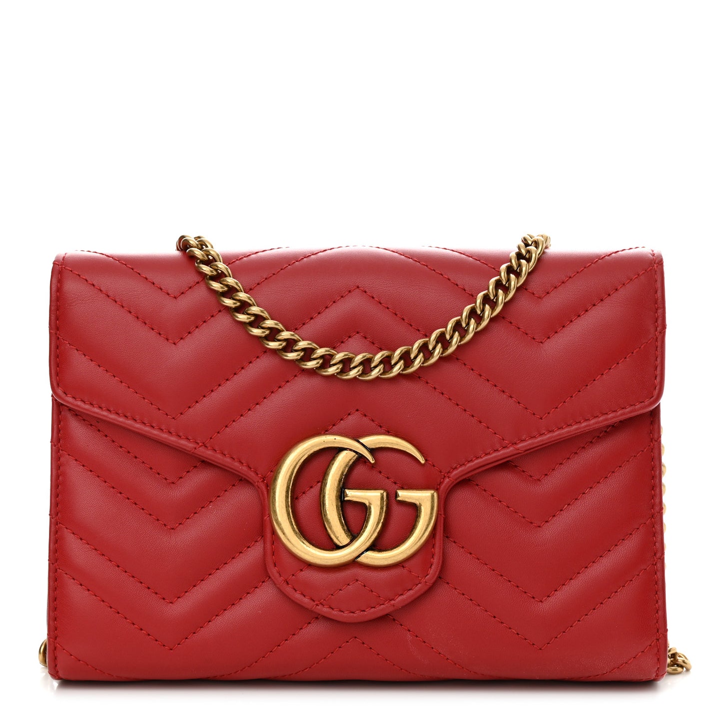 Calfskin Matelasse GG Marmont Chain Wallet Hibiscus Red