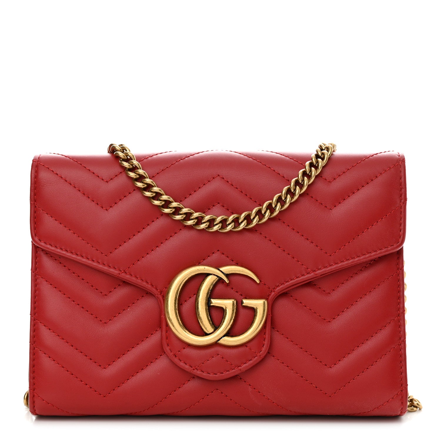 Gucci Calfskin Matelasse GG Marmont Chain Wallet Hibiscus Red 1 of 10