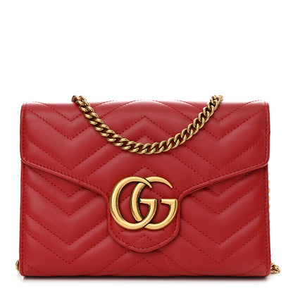 Gucci Calfskin Matelasse GG Marmont Chain Wallet Hibiscus Red 1 of 10