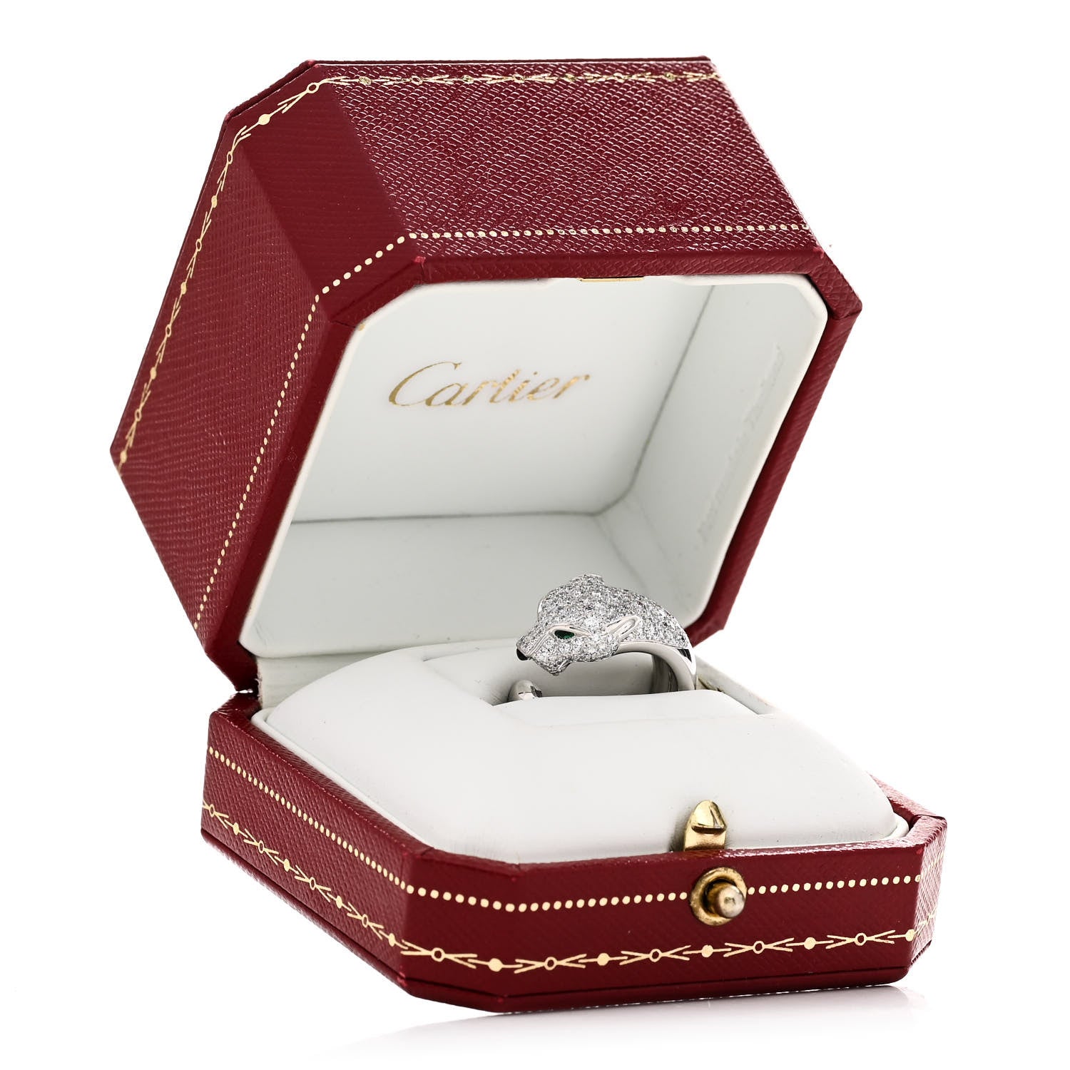 Cartier 18K White Gold Diamond Black Onyx Emerald Panthere De Cartier Ring 50 5.5 6 of 6