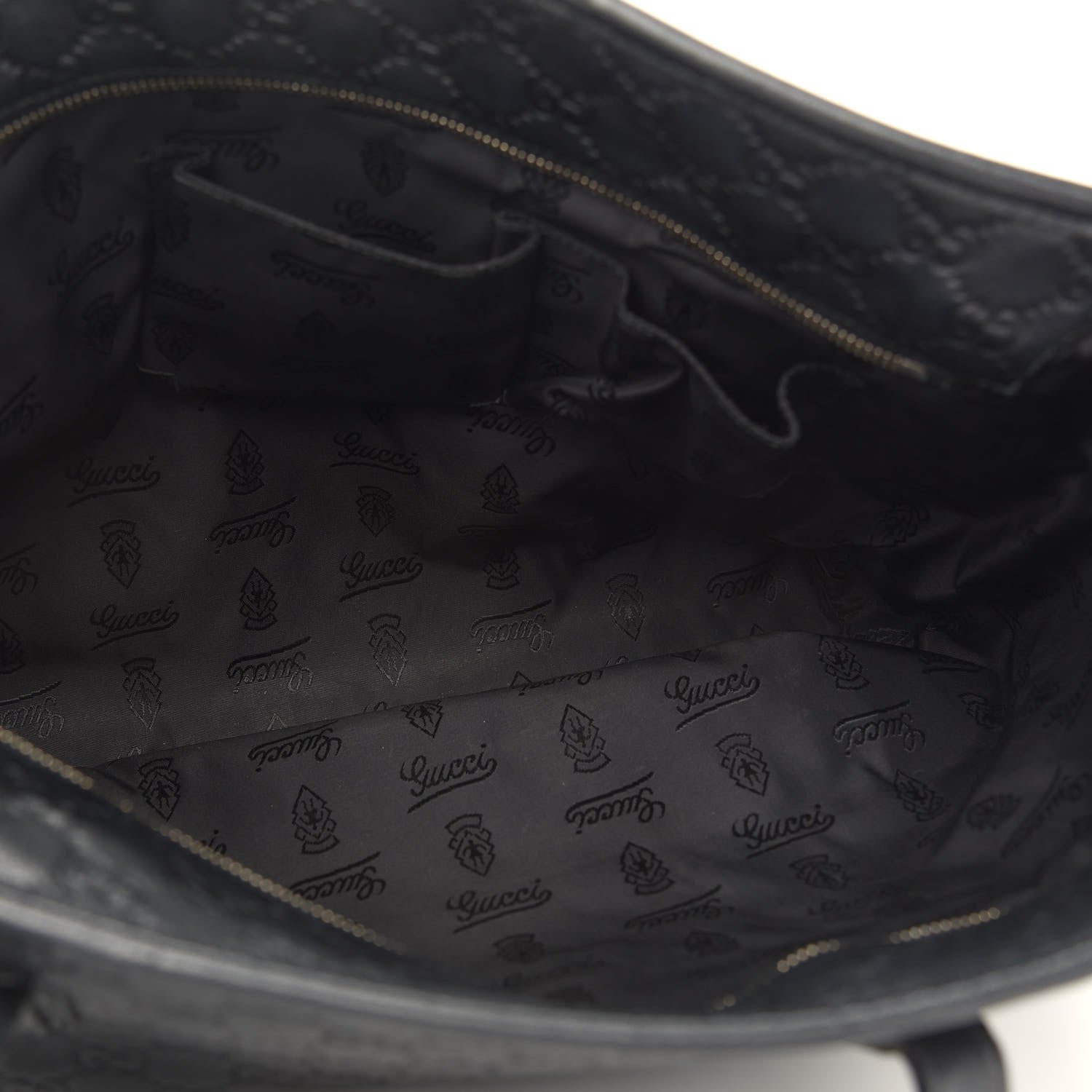 Gucci Guccissima Medium Zippered Shopping Tote Black 4 of 9