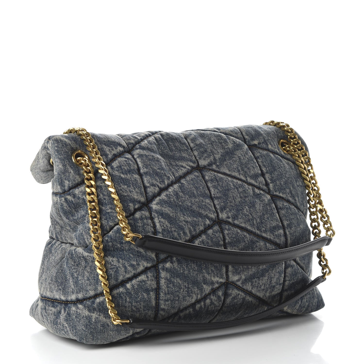 Saint Laurent Denim Quilted Medium Loulou Puffer Monogram Chain Satchel Blue Black 3 of 9
