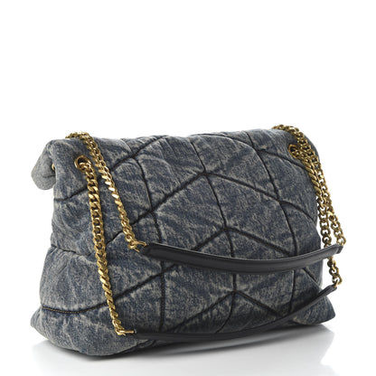 Saint Laurent Denim Quilted Medium Loulou Puffer Monogram Chain Satchel Blue Black 3 of 9