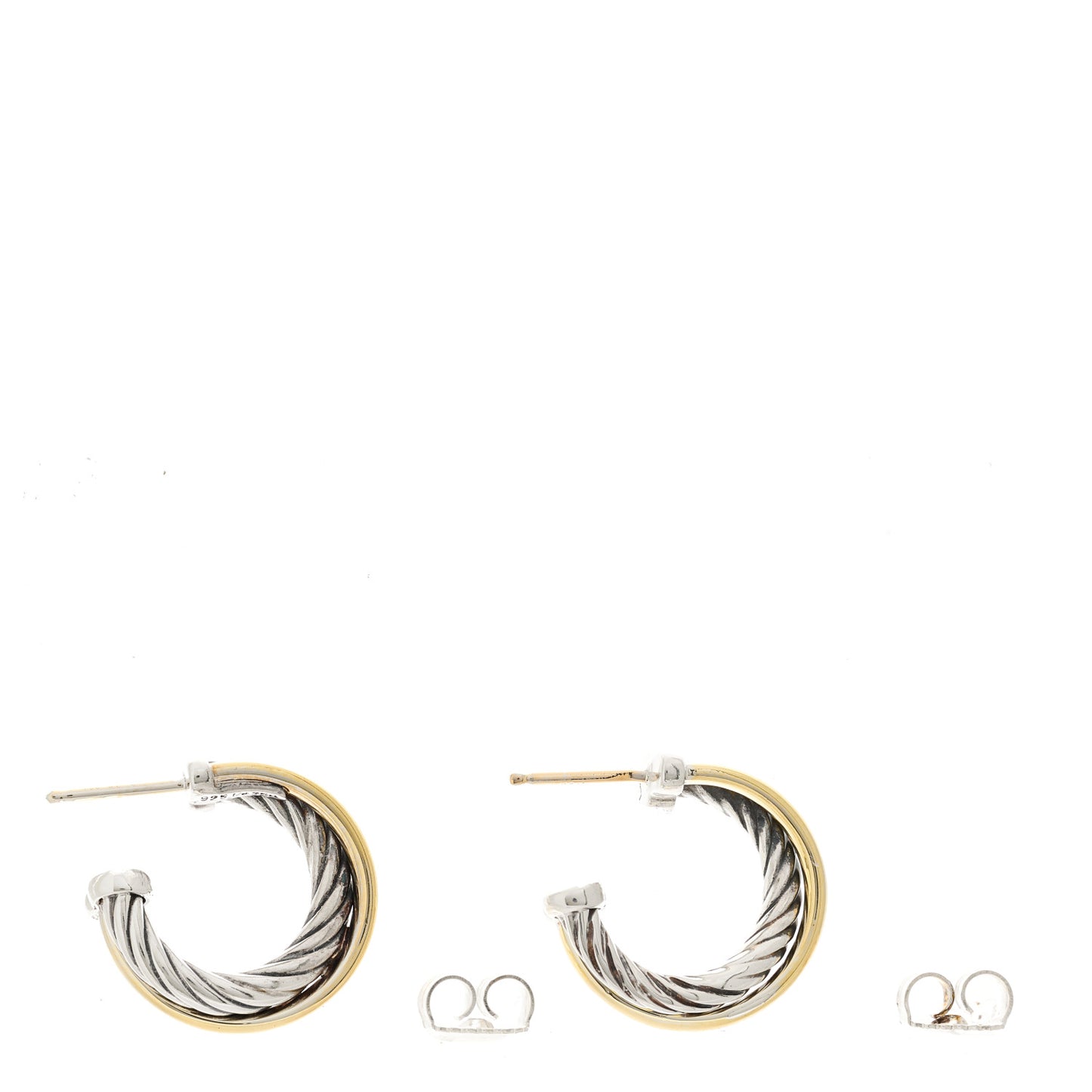 Sterling Silver 18K Yellow Gold 17mm Crossover Cable Hoop Earrings
