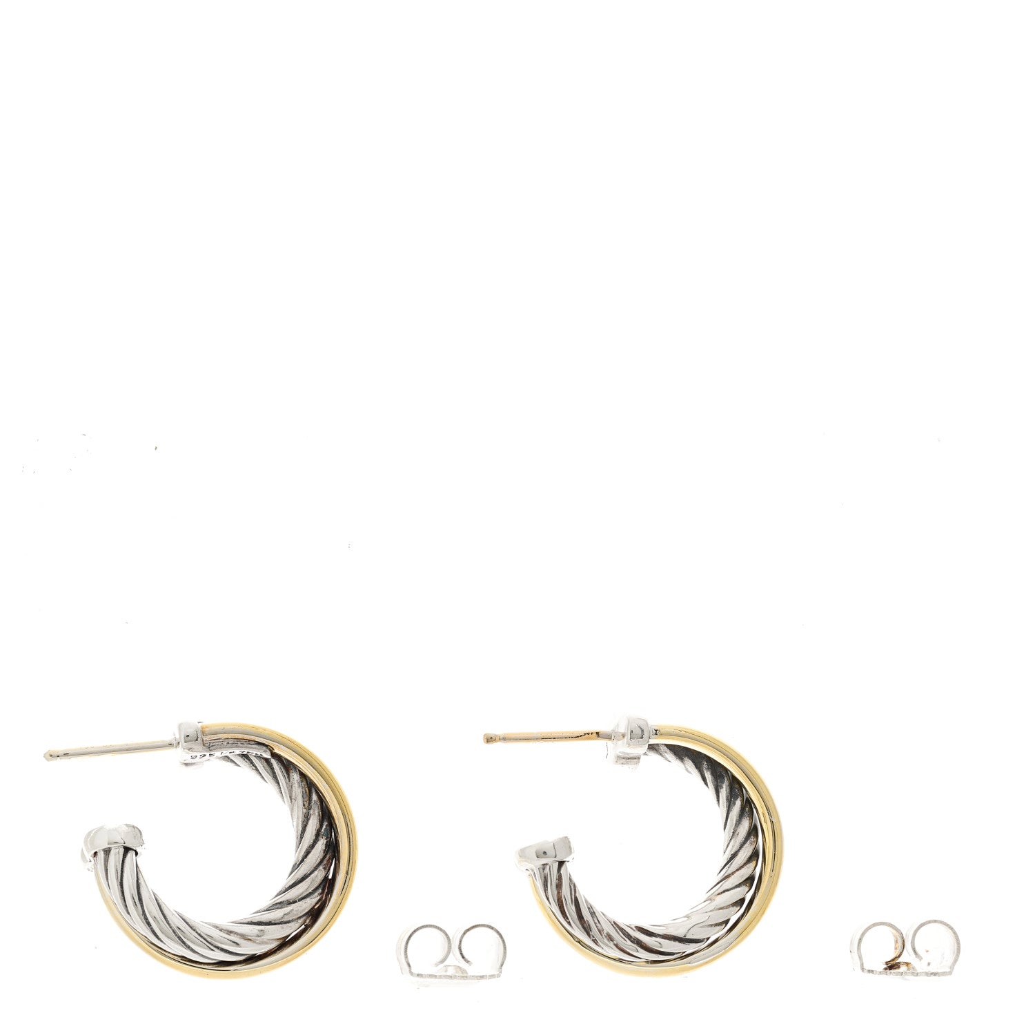 David Yurman Sterling Silver 18K Yellow Gold 17mm Crossover Cable Hoop Earrings 3 of 4