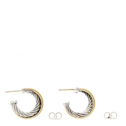 David Yurman Sterling Silver 18K Yellow Gold 17mm Crossover Cable Hoop Earrings 3 of 4