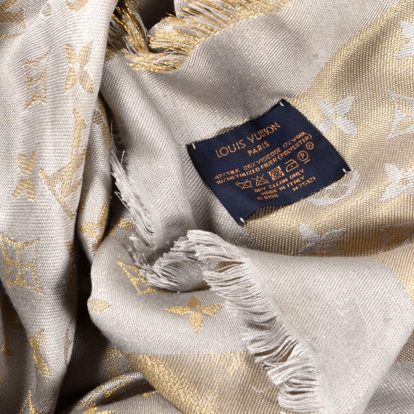 Silk Lurex Wool Monogram Shine Shawl Greige