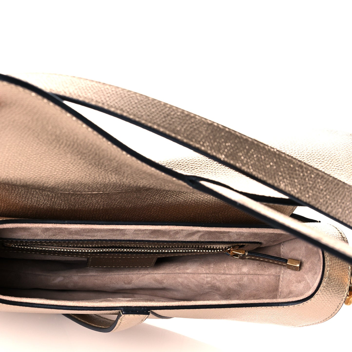 Metallic Grained Calfskin Saddle Bag Gold