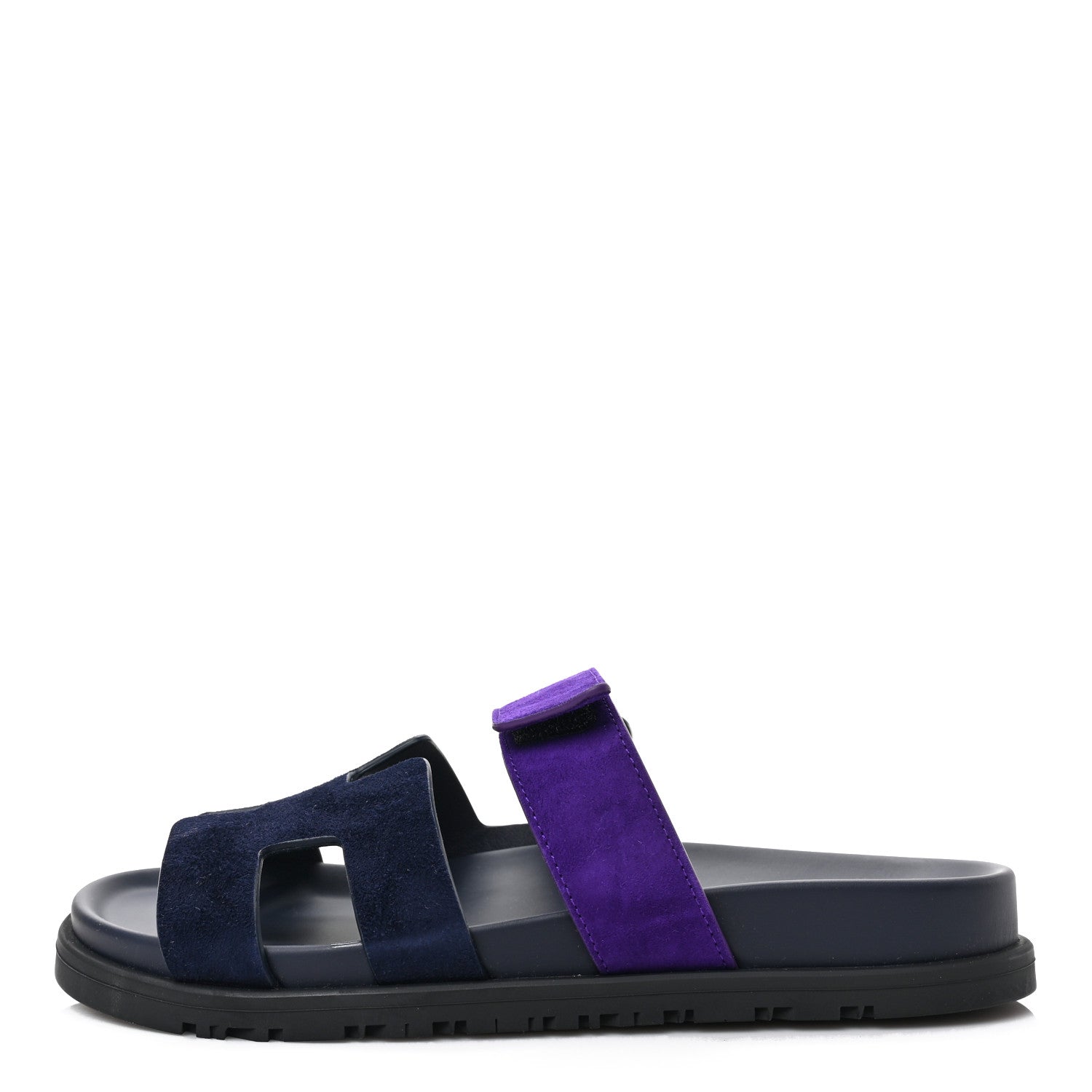 Hermes Suede Goatskin Womens Chypre Sandals 37.5 Marine Violet Majorette 1 of 9