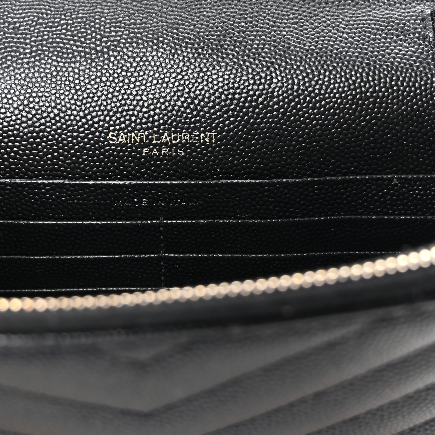 Grain De Poudre Matelasse Chevron Monogram Envelope Chain Wallet Black