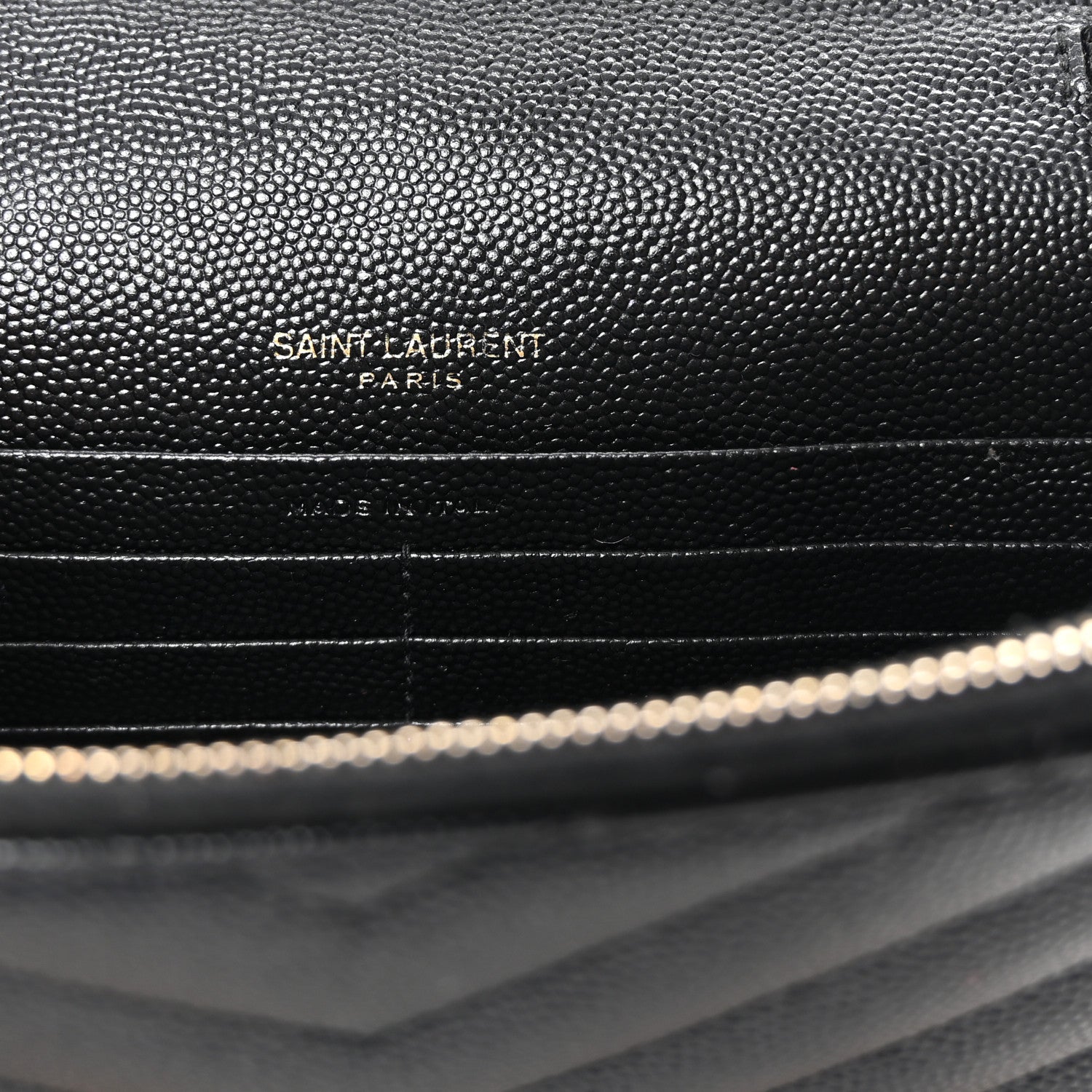Saint Laurent Grain De Poudre Matelasse Chevron Monogram Envelope Chain Wallet Black 6 of 9