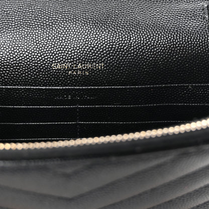 Saint Laurent Grain De Poudre Matelasse Chevron Monogram Envelope Chain Wallet Black 6 of 9