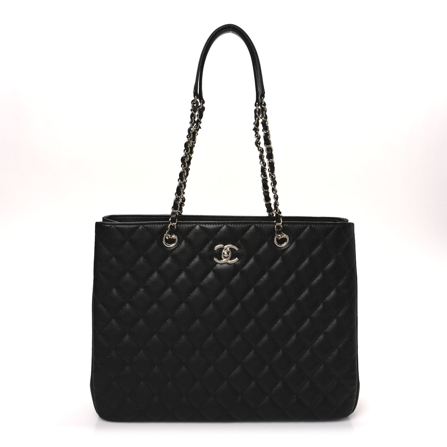 Caviar Quilted Large CC Shopping Tote Black