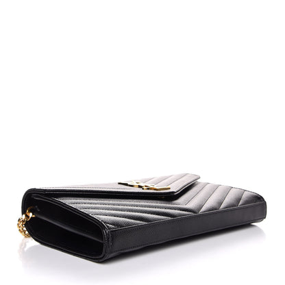 Saint Laurent Grain De Poudre Matelasse Chevron Monogram Chain Wallet Black 4 of 8