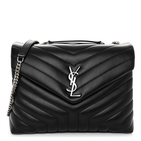 Calfskin Y Quilted Monogram Medium Loulou Chain Satchel Black