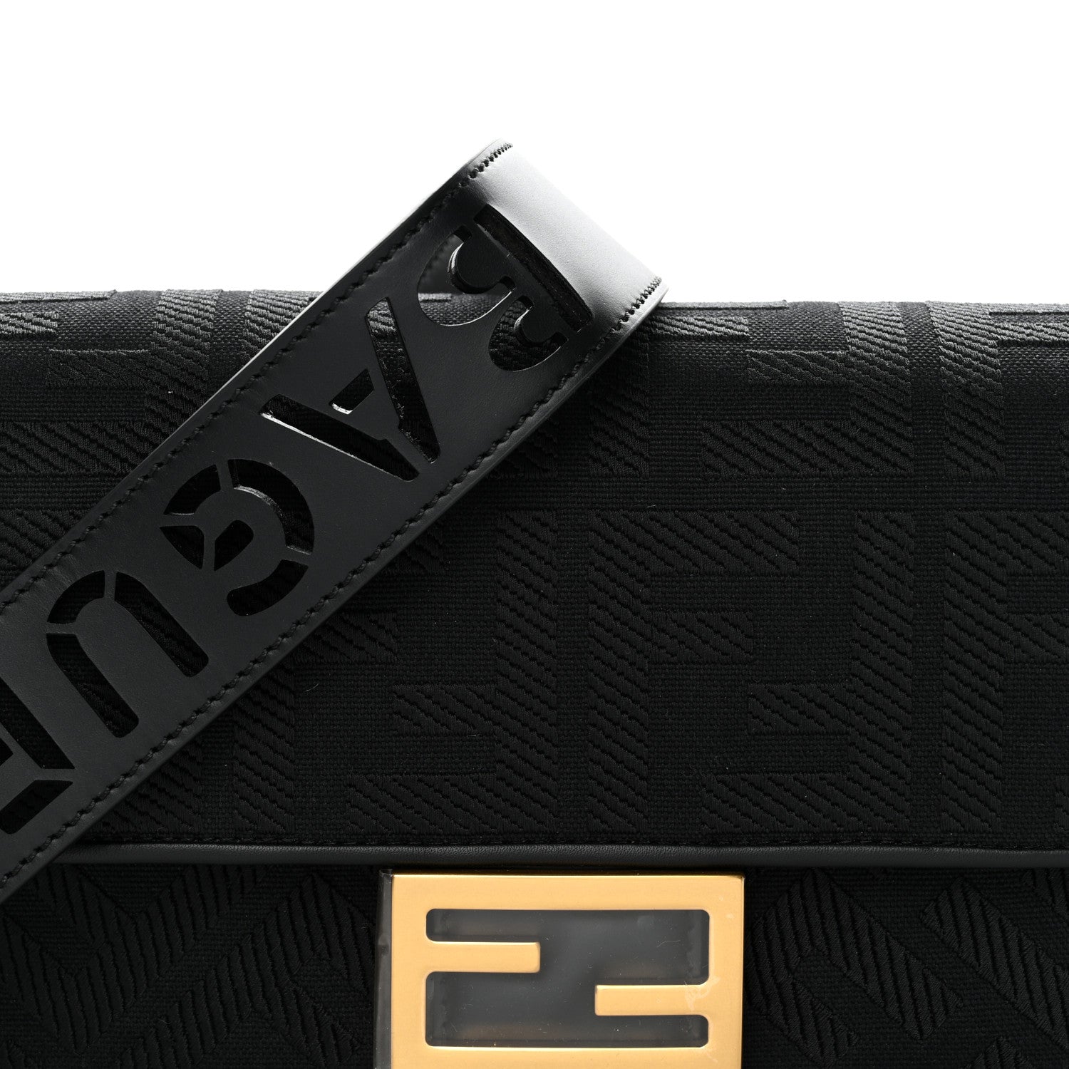 Fendi Canvas Vitello King Extra Strap FF Embroidered Baguette Black 7 of 9