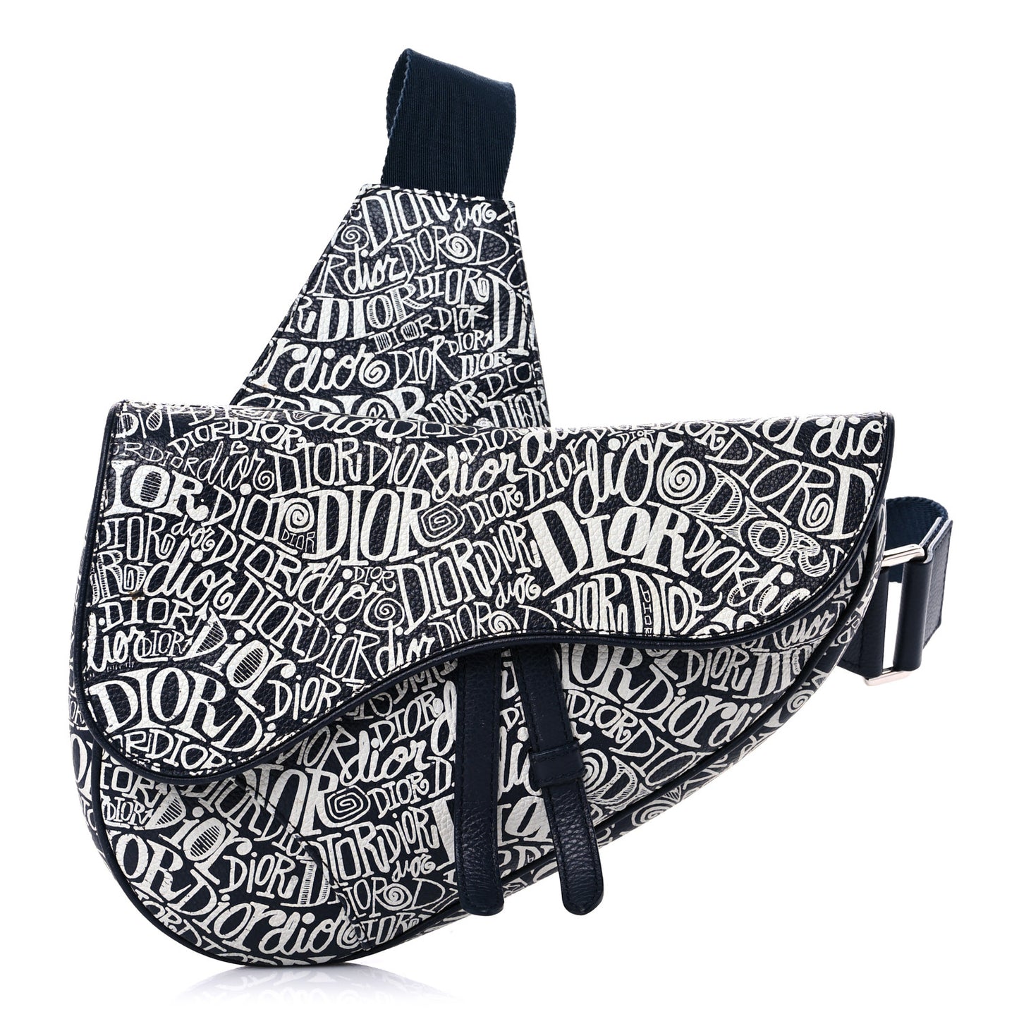 X SHAWN STUSSY Grained Calfskin Printed Mens Saddle Bag Navy Blue