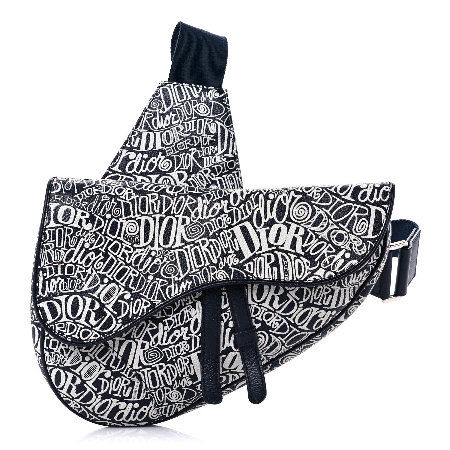 Christian Dior X SHAWN STUSSY Grained Calfskin Printed Mens Saddle Bag Navy Blue 1 of 12