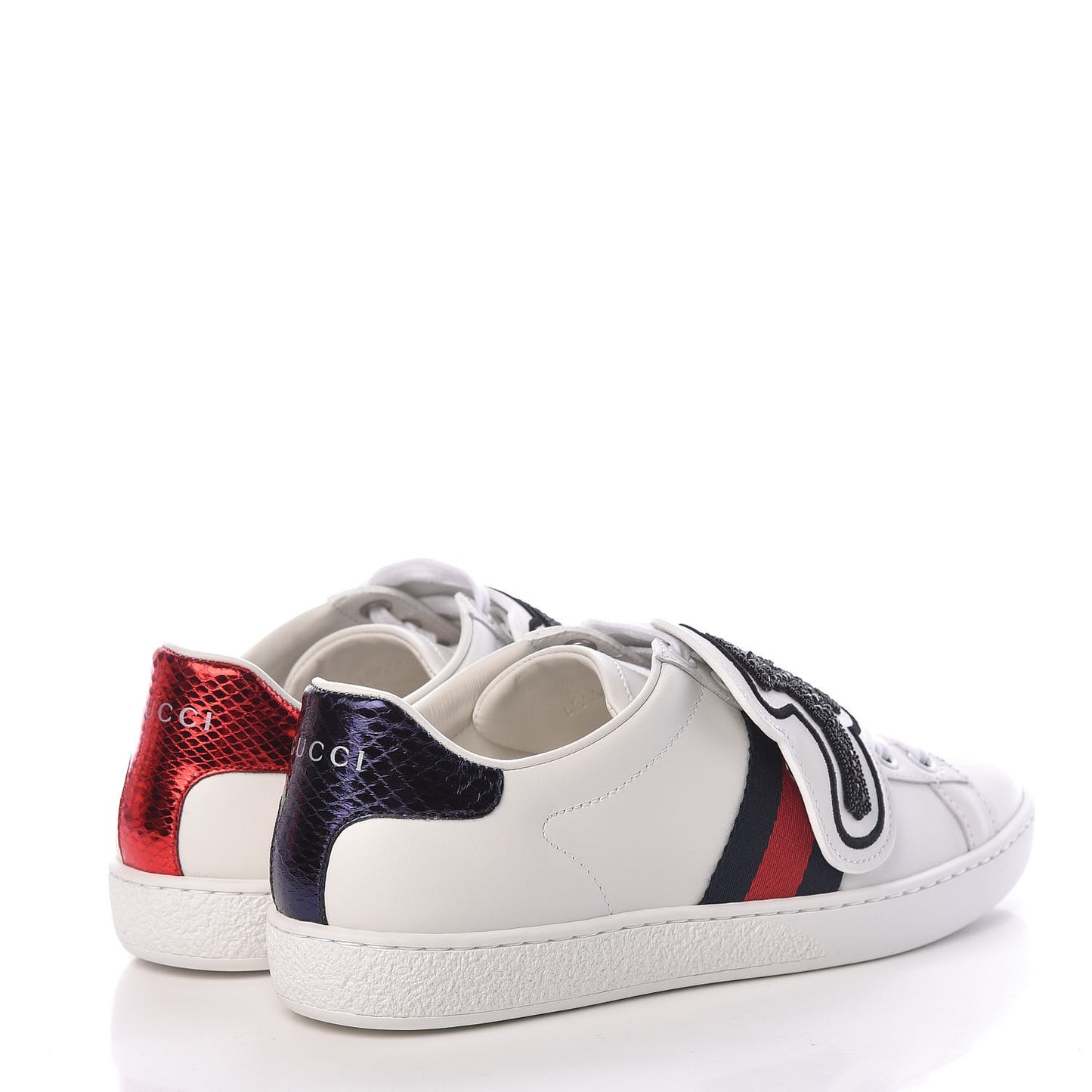 Calfskin Ayers Web Panther Embroidered Womens Ace Sneakers 36 White