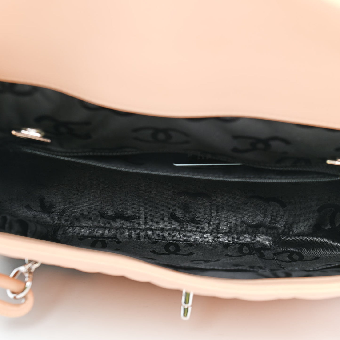 Calfskin Quilted Large Cambon Flap Beige Black