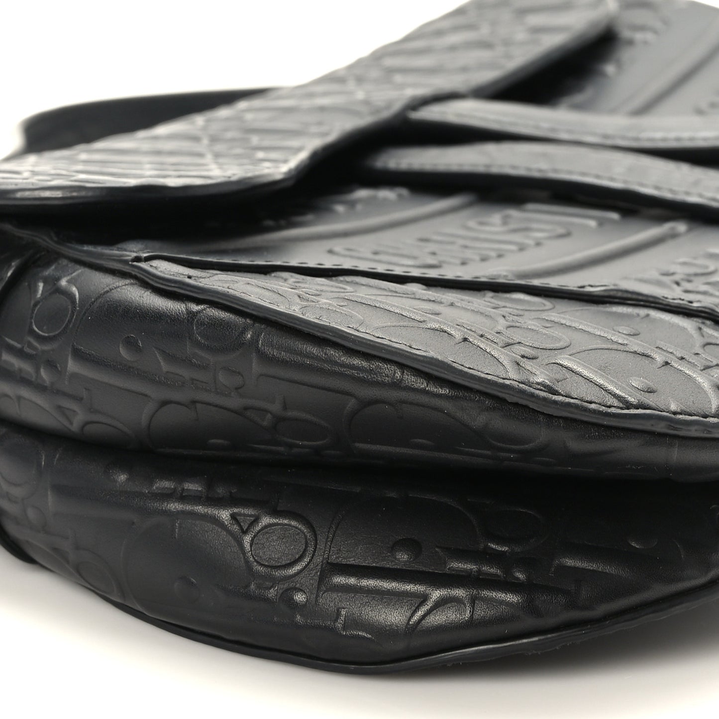 Calfskin Embossed Oblique Saddle Bag Black