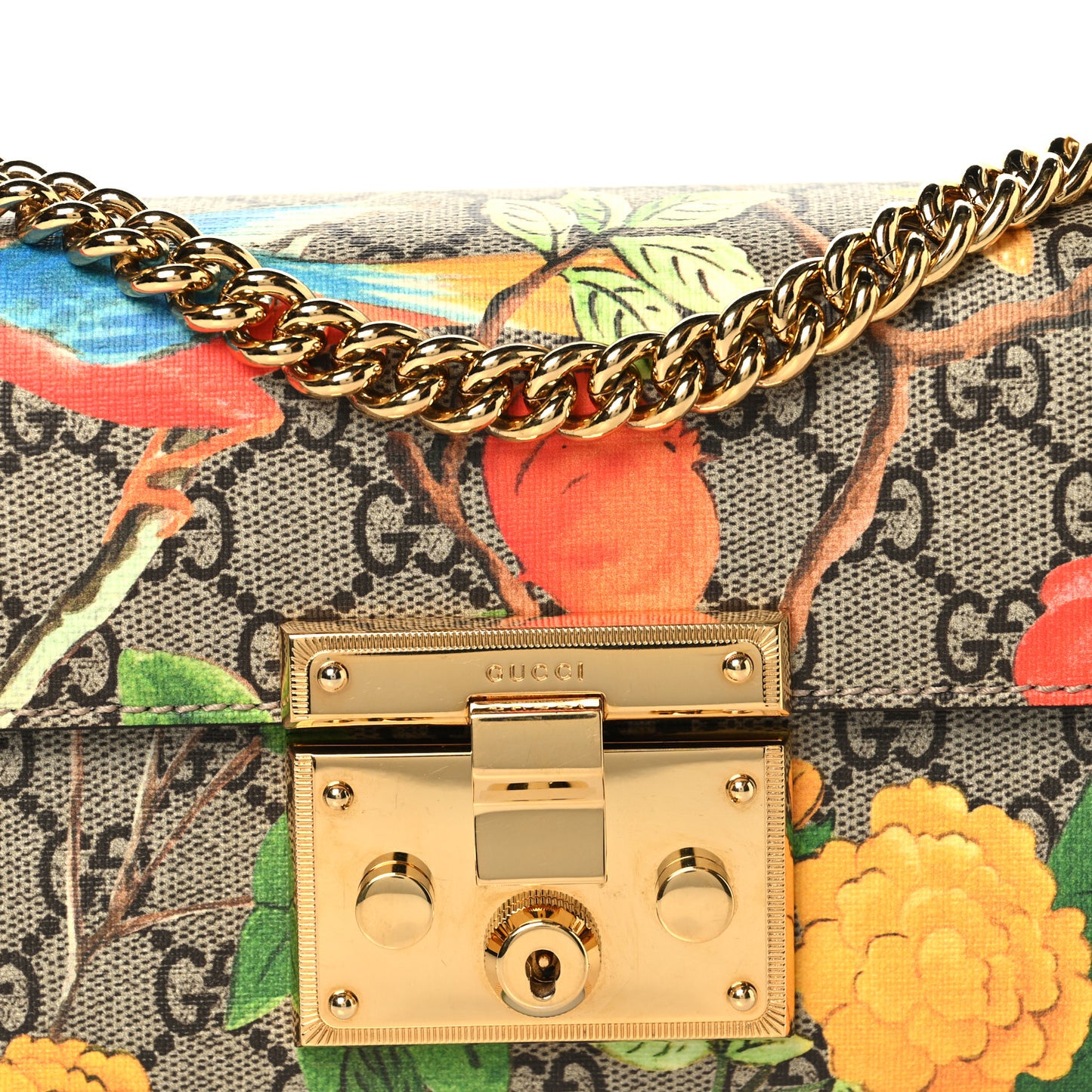 GG Supreme Monogram Tian Small Padlock Shoulder Bag Beige Multicolor New Acero