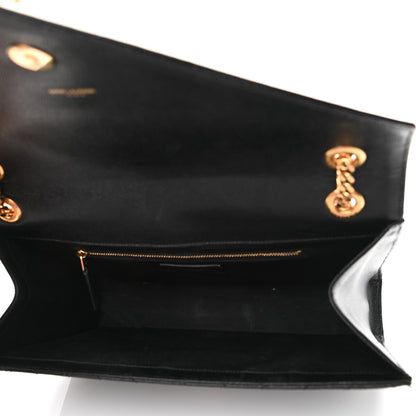 Saint Laurent Grain De Poudre Matelasse Chevron Large Monogram Satchel Black 5 of 13