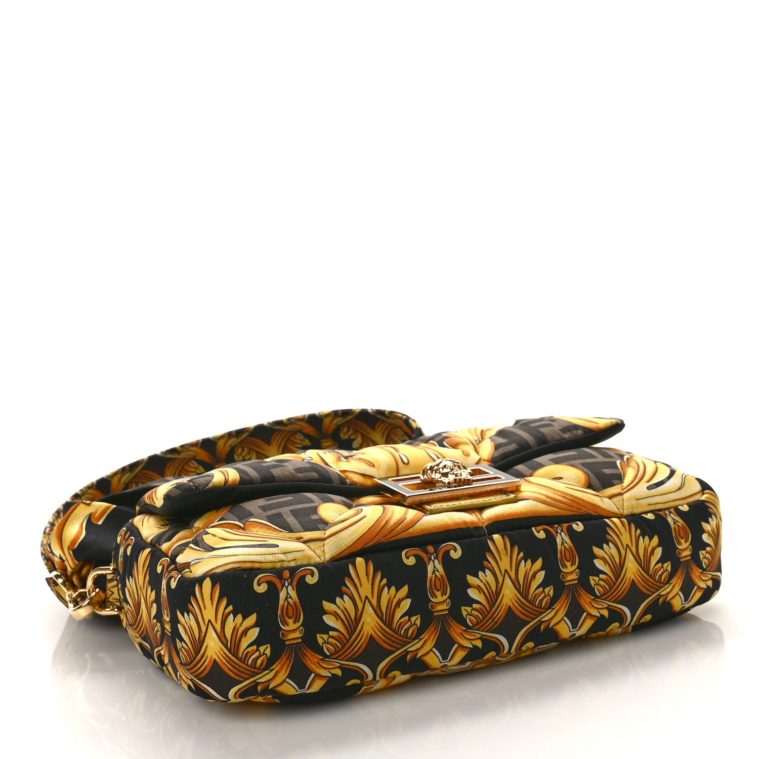 Fendi X VERSACE Silk Fendace FF Baroque Quilted Scarf Baguette Black Gold 4 of 8