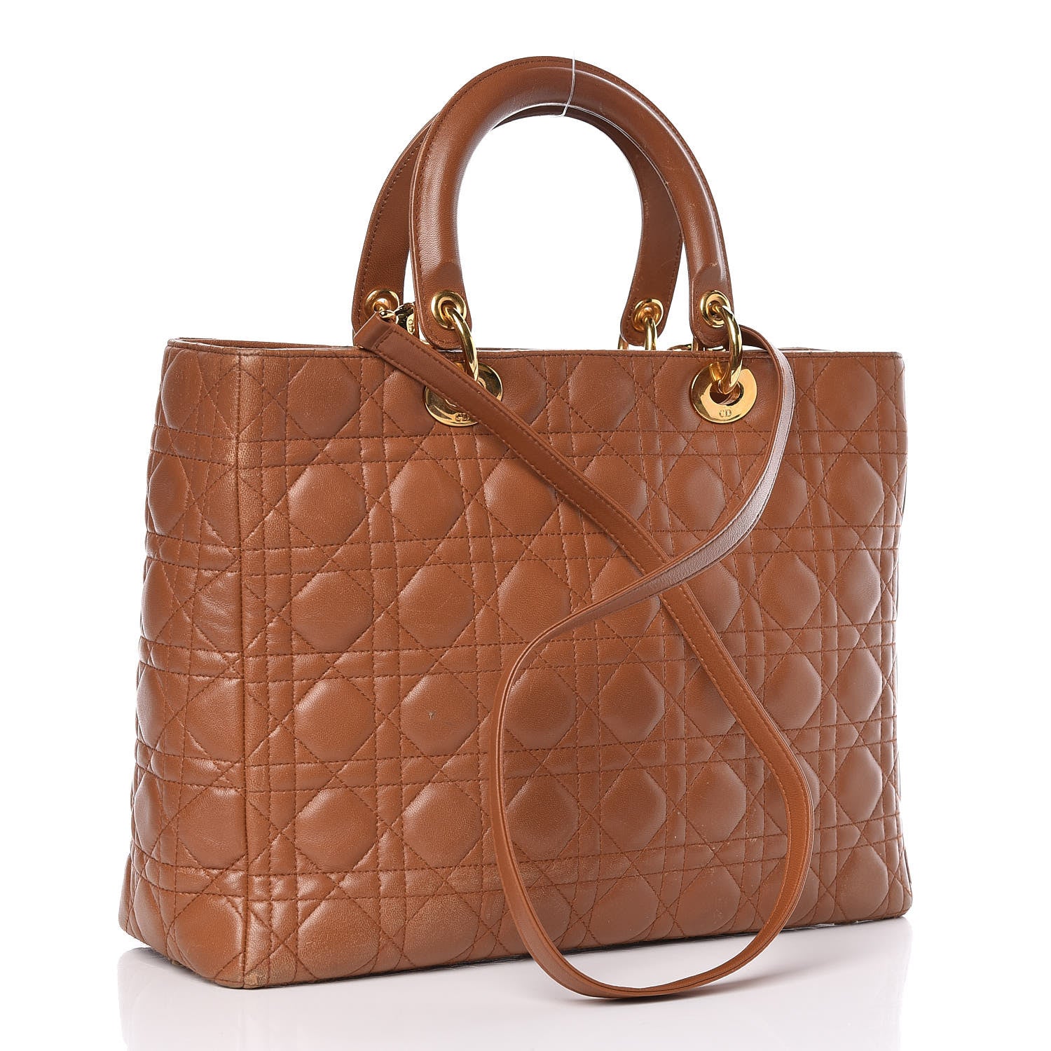 Christian Dior Lambskin Cannage Large Lady Dior Tan 3 of 19