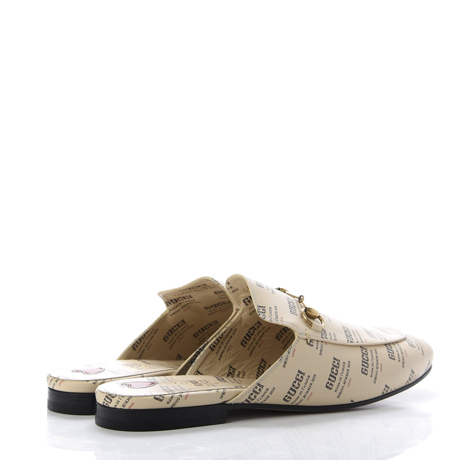 Gucci Calfskin Stamp Print Womens Princetown Slippers 39.5 Soy Black 4 of 10