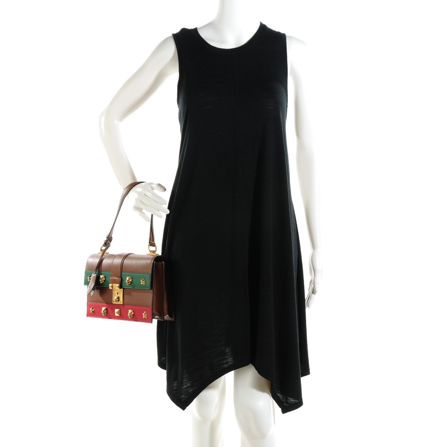 Leather Medium Cat Lock Top Handle Bag Brown