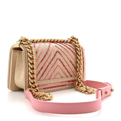 Chanel Raffia Chevron Quilted Small Boy Flap Beige Pink 3 of 12
