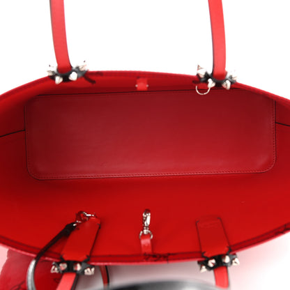 Christian Louboutin Patent Calfskin Spikes East West Cabata Tote Red Black 6 of 11