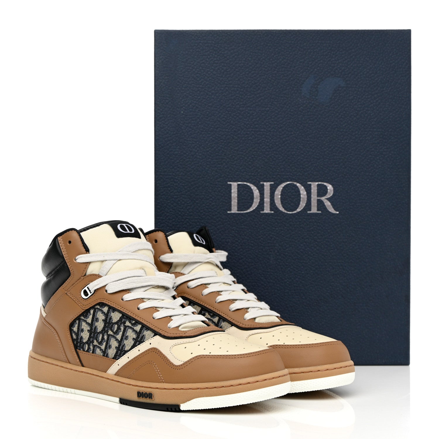 Christian Dior Smooth Calfskin Jacquard Oblique Mens B27 High Top Sneakers 45 Coffee Cream Black 9 of 9