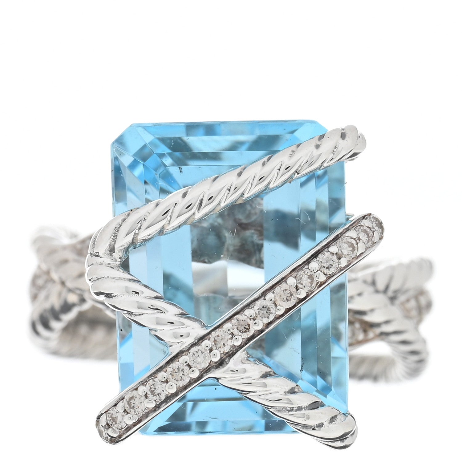 David Yurman Sterling Silver Diamond Blue Topaz 16mm Cable Wrap Ring 54 7 1 of 6