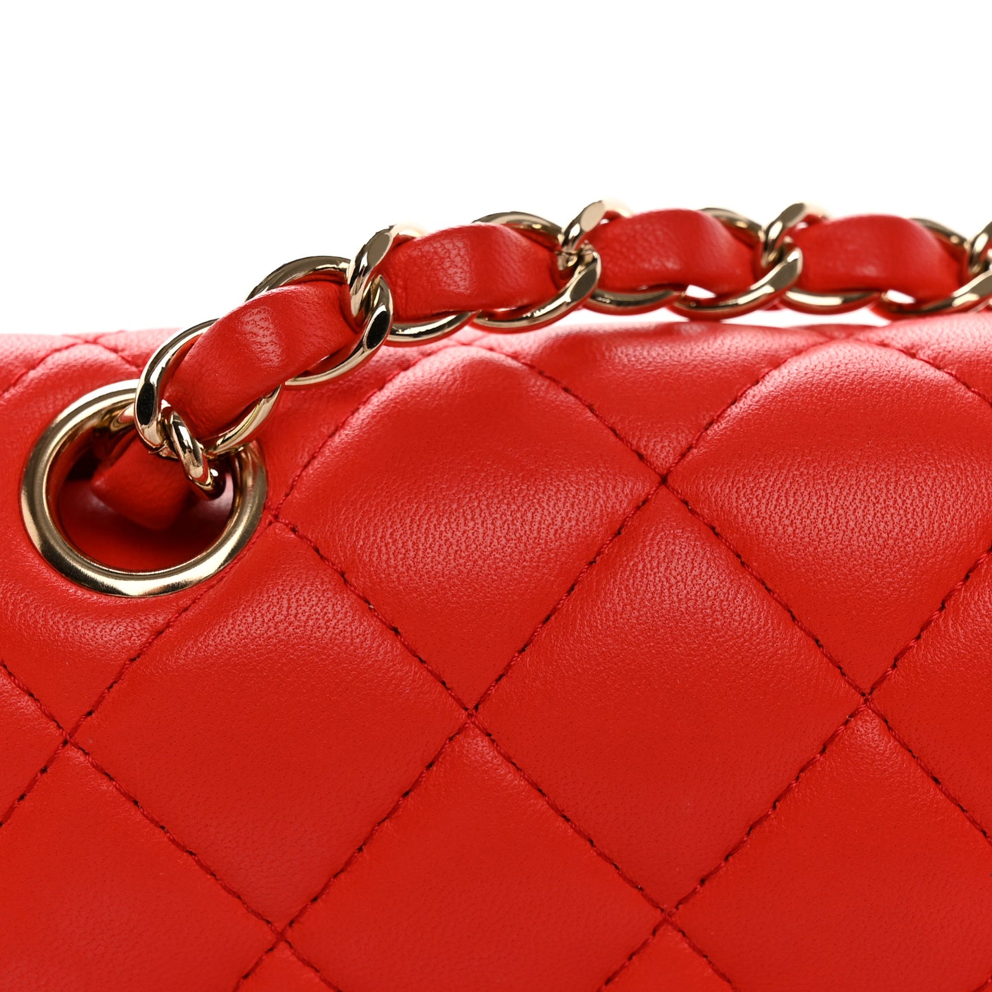 Lambskin Quilted Medium Double Flap Red