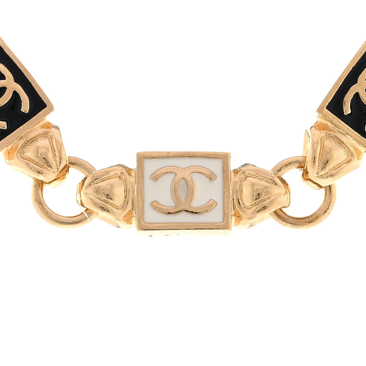 Metal Enamel CC Squares Choker Gold White Black