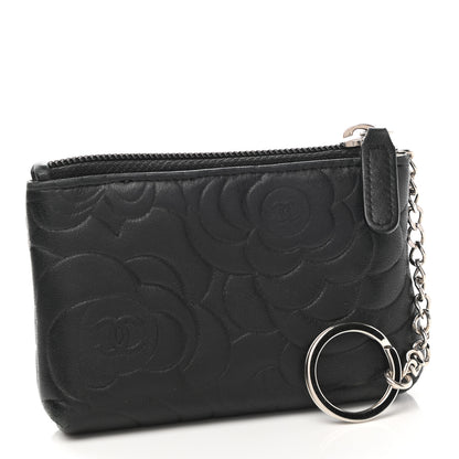 Chanel Lambskin Camellia Embossed Key Holder Case Black 3 of 8