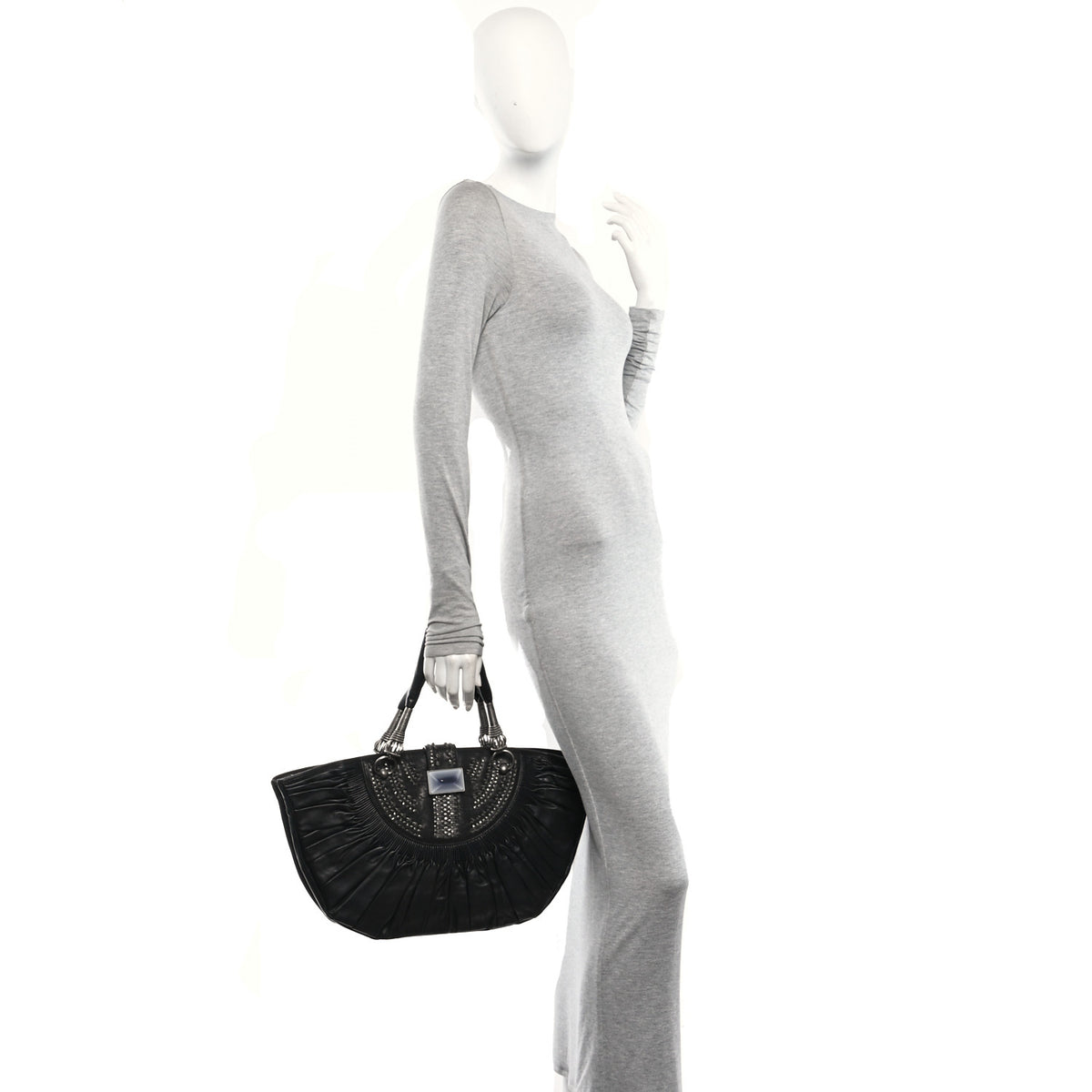 Christian Dior Lambskin Plisse Pleated Basket Tote Bag Black 2 of 10