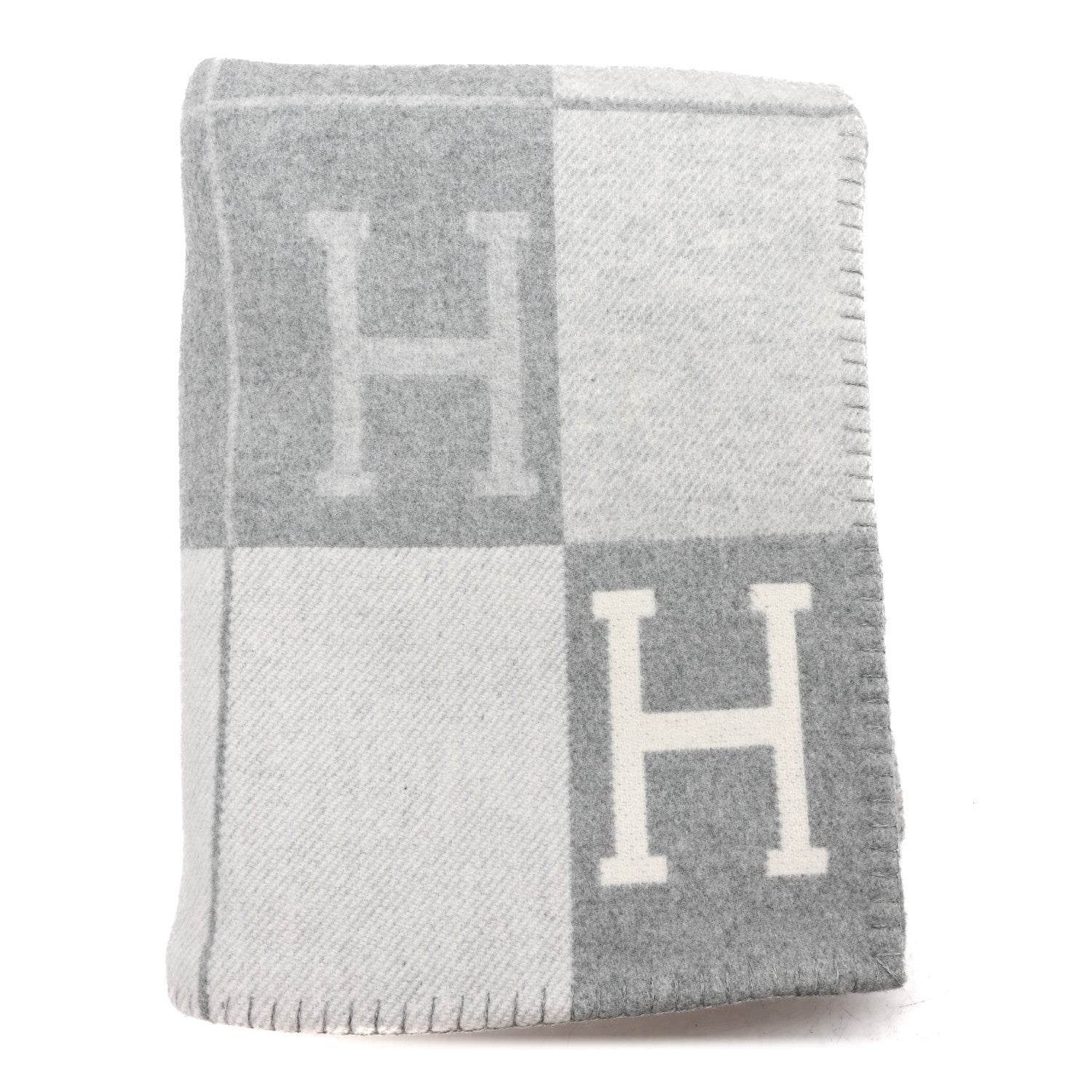 Hermes Wool Cashmere Avalon III Blanket Ecru Gris Clair 1 of 3