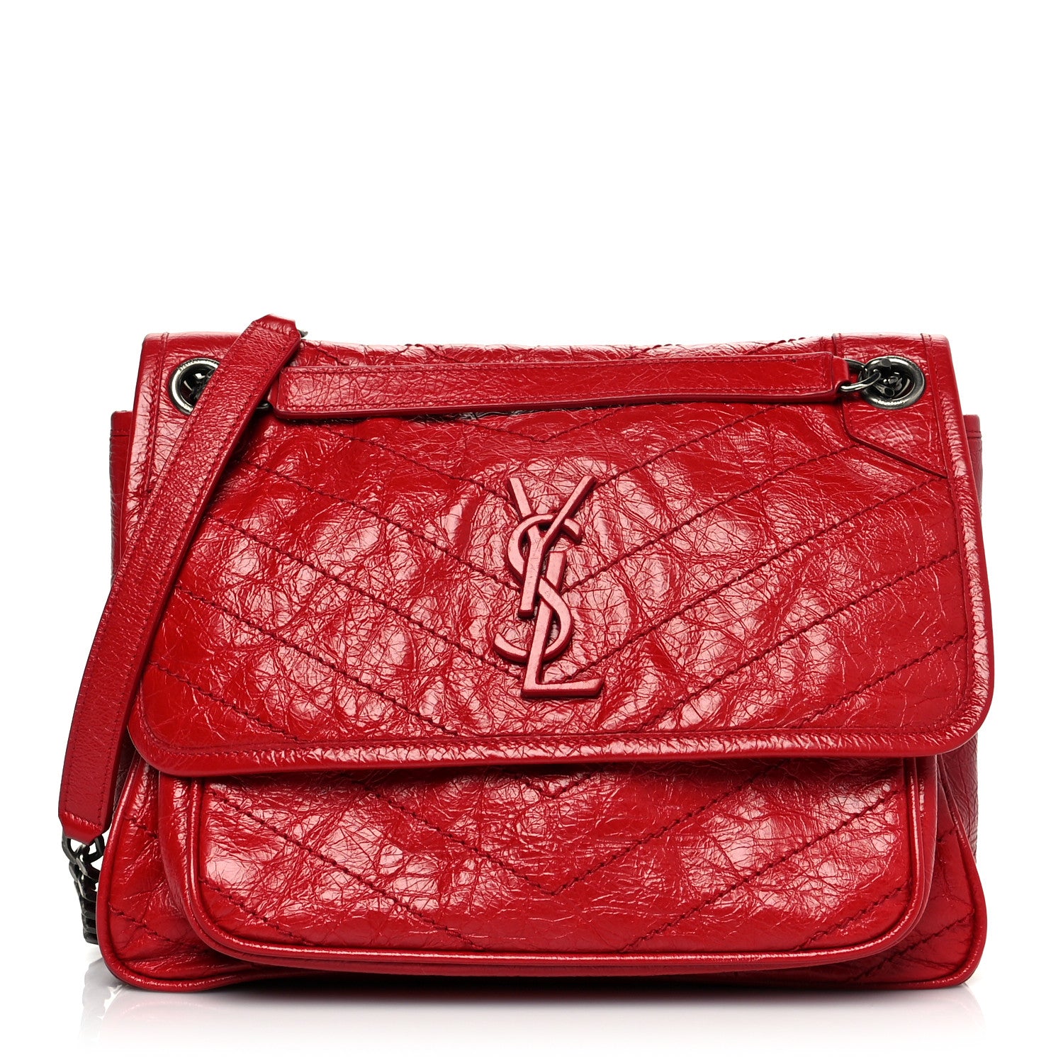 Saint Laurent Crinkled Calfskin Matelasse Monogram Medium Niki Chain Satchel Rouge Eros 1 of 13