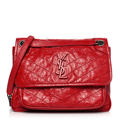 Saint Laurent Crinkled Calfskin Matelasse Monogram Medium Niki Chain Satchel Rouge Eros 1 of 13