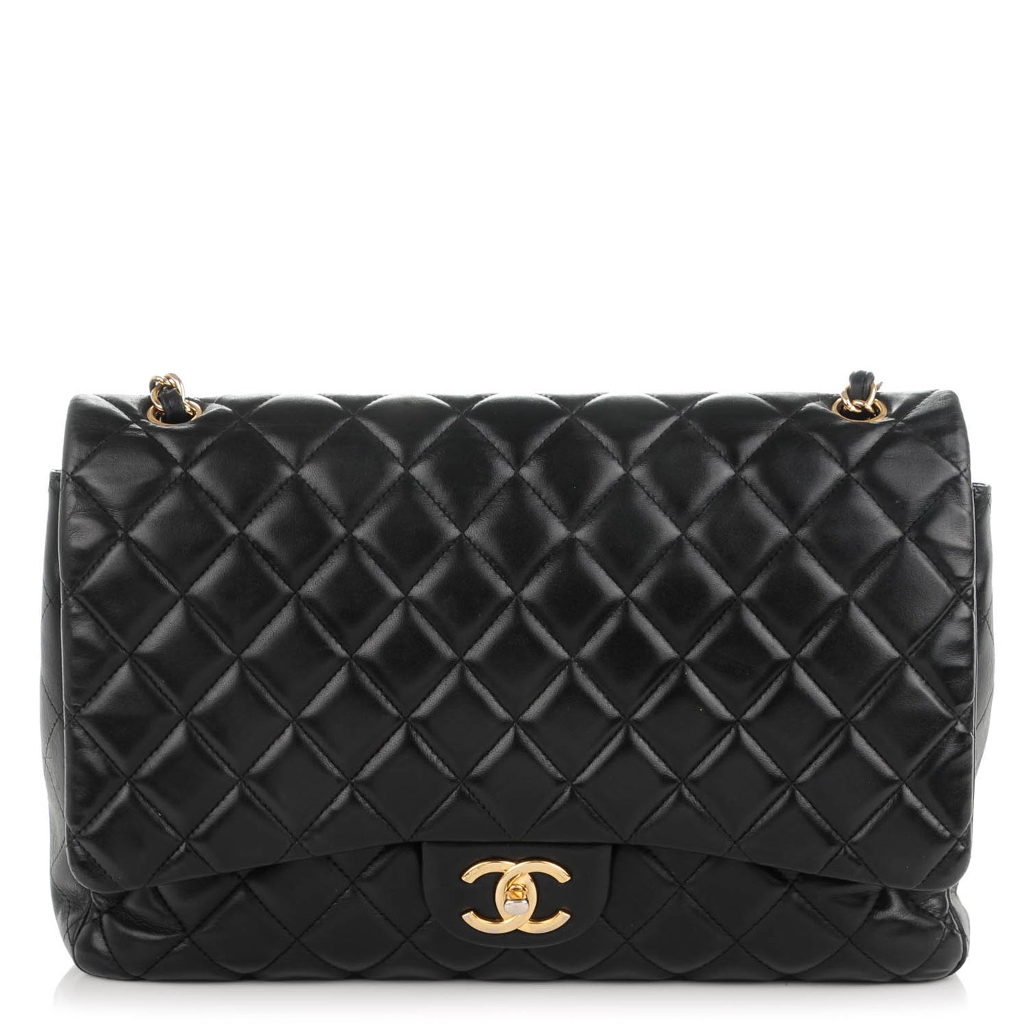 Lambskin Quilted Maxi Double Flap Black