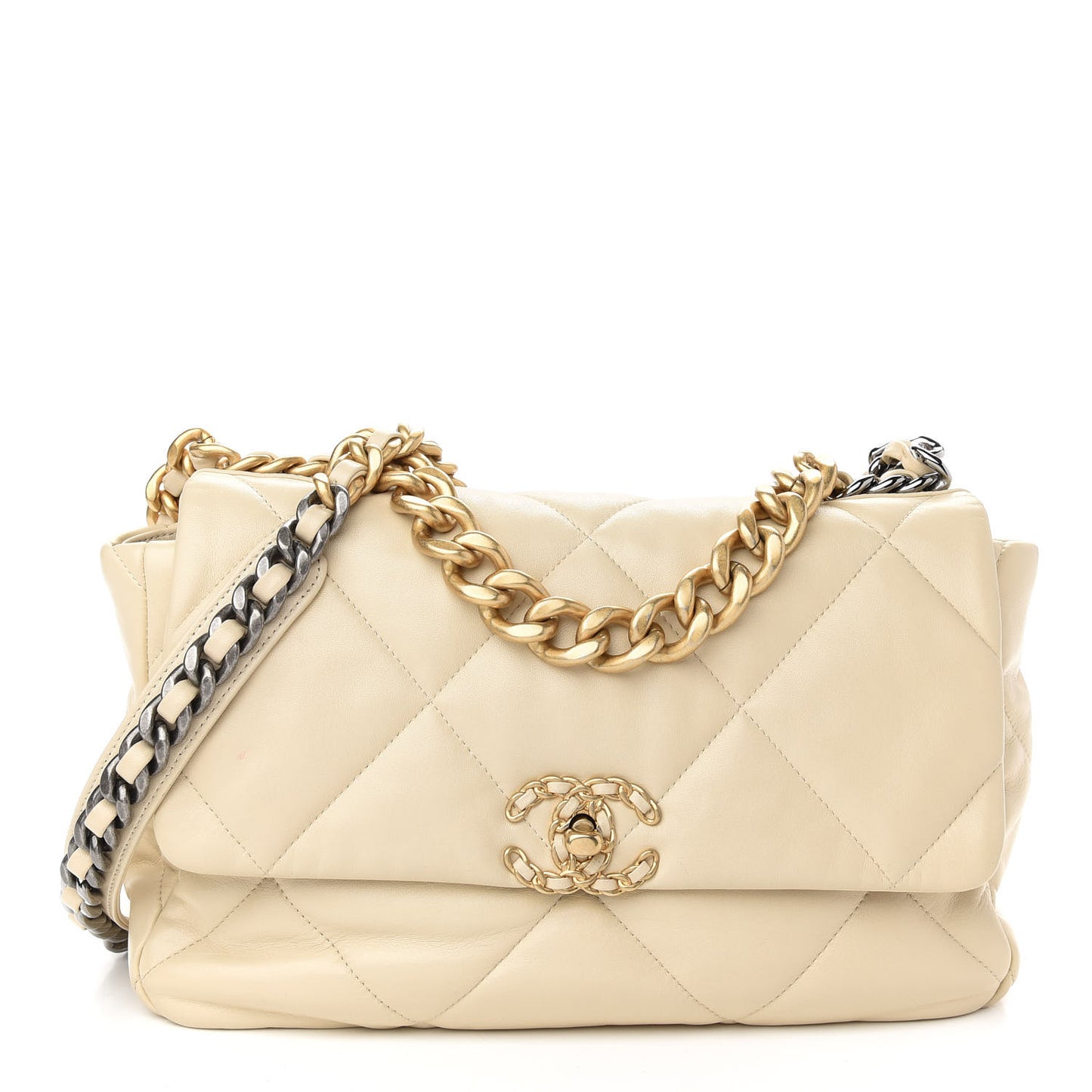 Lambskin Quilted Large Chanel 19 Flap Beige