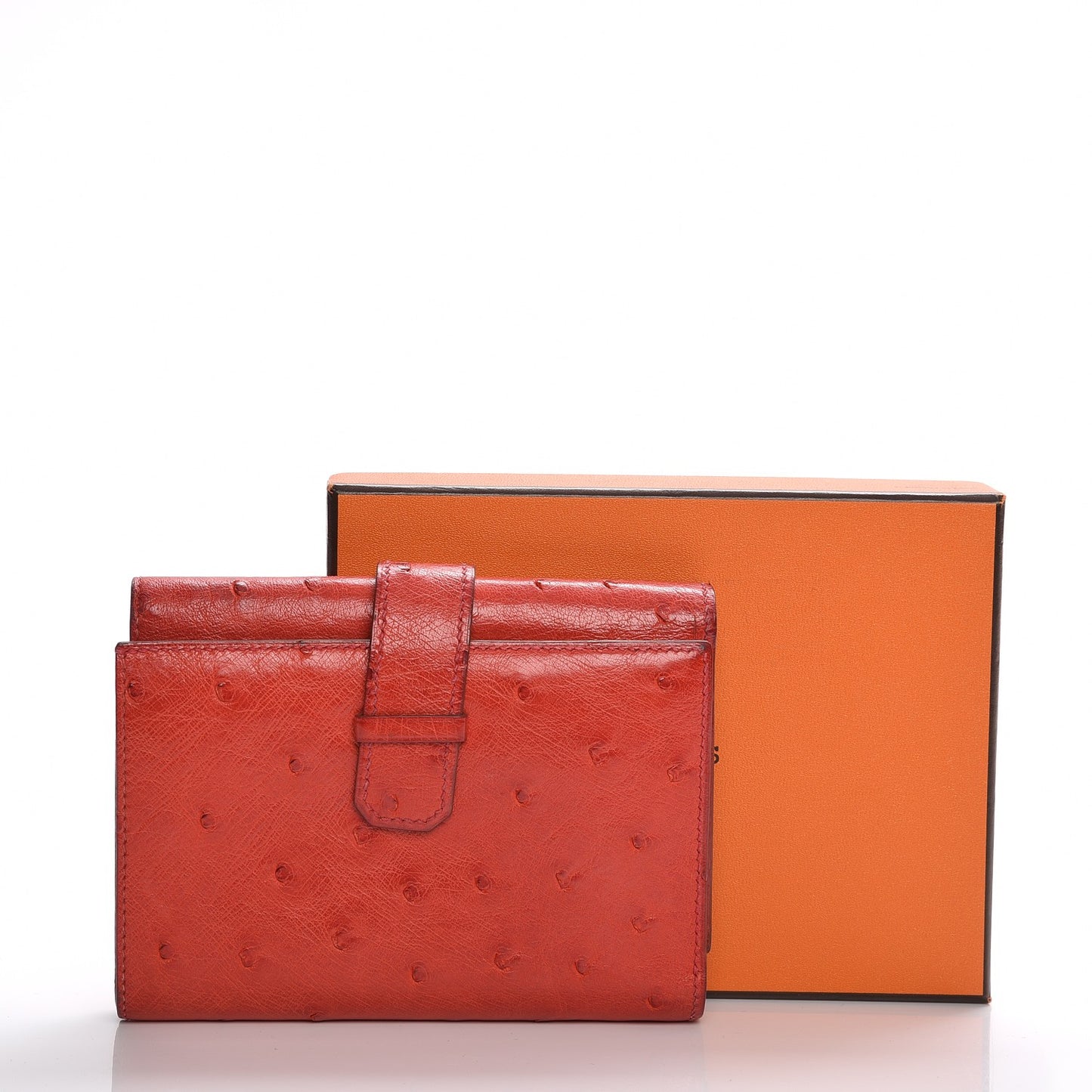 Ostrich Mini Tri-Fold Compact Wallet Rouge Vif